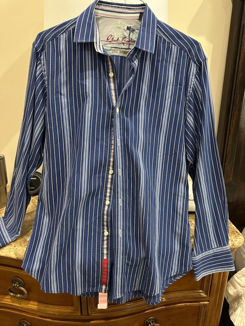 Robert Graham Blue and White Striped Dress Shirt